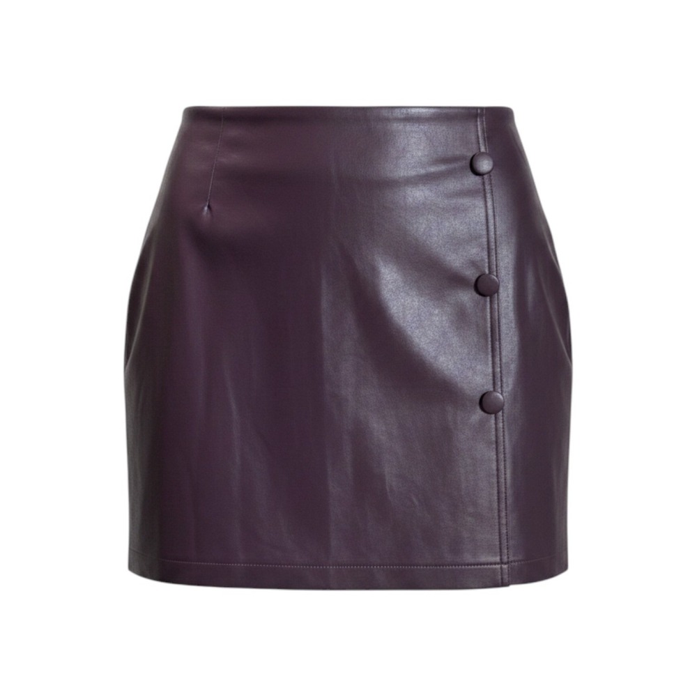 Plum Purple Faux Leather Mini‎ Skirt Small Button Detail Mod Retro Dark Romance